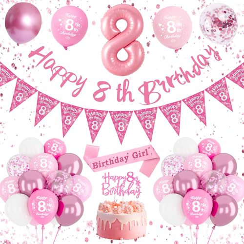 Riesen Folienballon Zahl 8, Luftballon 8 Geburtstag Rosa, Kindergeburtstag Deko für Mädchen zum 8. Geburtstag