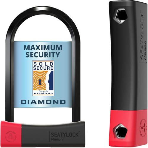 SeatyLock Mason Fahrrad Bügelschloss - Patentiertes Fahrradschloss mit Schlüssel für hohe Sicherheit gegen Bolzenschneider - Smart Bike Lock für e-Bikes, e-Scooter und Motorrad (22 CM)