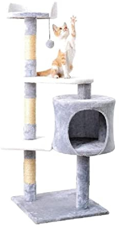 ASHSDI Katzen Kletterbaum Katzenbaum Hoch Katzensprungplattform Greifpfosten Plüschkratzbaum Katzenklettergerüst Sisalseil Katzenkrallenbrett Katzenmöbel