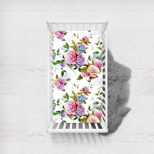 Morbuy Spannbettlaken Babybett, Jacquard-Muster Spannbettlaken Kinderbett,Weiche Atmungsaktiv Spannbettlaken Kinderbett Stubenwagen Bezug Kinderwagen Matratzenbezug (Blumen,140x90cm)