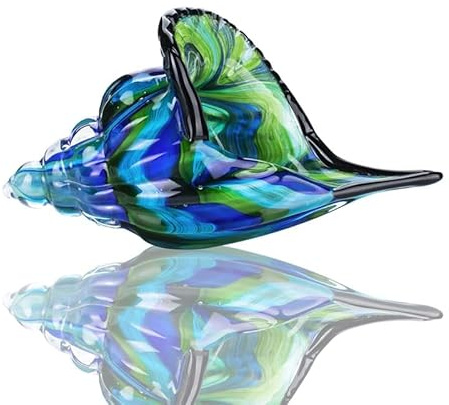 HDCRYSTALGIFTS Große handgefertigte Muschelskulptur aus geblasenem Glas - Briefbeschwerer