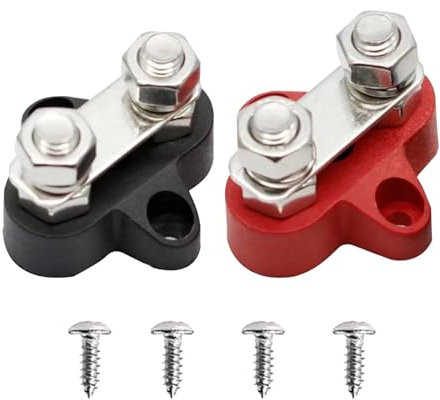 2 x Insulated Studs Battery Junction Block, Terminal Post, Battery Power Distribution Terminal Block 12V-48V DC Bus Bar M8 Dual Studs Terminal Insulated Junction Post for Auto Car Marine Boat