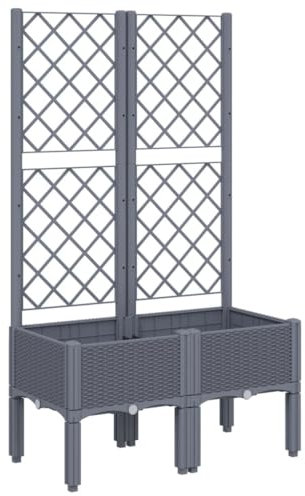 SDWEHO7 Garten Rankgitter, Pflanzkasten mit Spalier, Blumenkasten mit Rankhilfe, Blumenkübel Pflanzkübel Rankkasten Gartenspalier für Terrasse und Balkon, Grau 80x40x142 cm PP