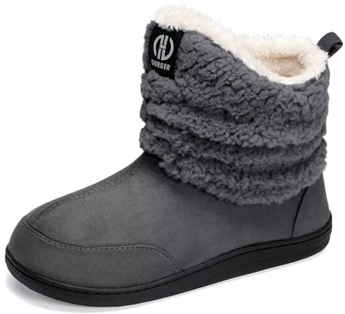 JEBUKTXE Botas de Casa para Hombre Mujer Invierno Forro de Peluche Cálidas Botines Zapatillas de Casa Pantuflas Altas Gris Talla 44 45