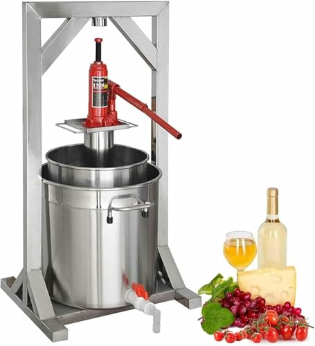 FUEPRFL Obstweinpresse, Edelstahl -Spindelpresse Mit Hydraulischer Katze, Vorräte Und Ausrüstung Für Traubenwein Für Außen, Küche Und Zuhause ~/