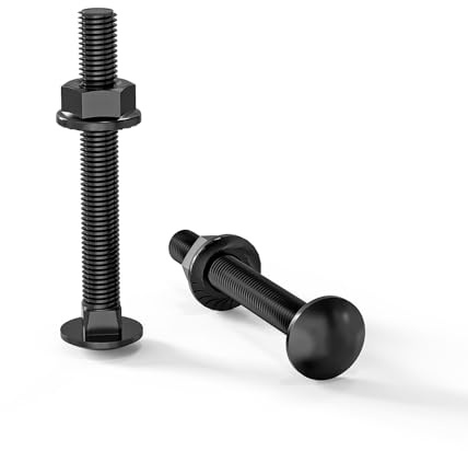 ORTAVA Schlossschrauben M5×40 Edelstahl A2 V2A DIN 603 (20 Stück), mit Sechskant-Flanschmutter, aus Kohlenstoffstahl, Flachrundkopfschrauben (Schwarz)