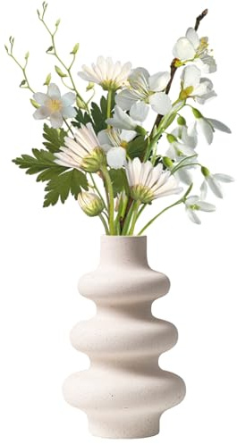 YENTAKE Keramik Kreativ Vase, Beige Moderne Dekorative VASE 21,5cm, Bohemian Dekorative Vase, Vasen Matt für Pampasgras, Trockene & Frische Blume, Vasen Deko für Heimdekoration, Büro, Hochzeits
