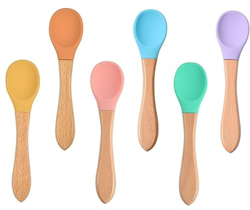 BESTonZON 6 Cucharas De Aprendizaje Para Bebé De Silicona Resistente Al Desgaste Colores Brillantes