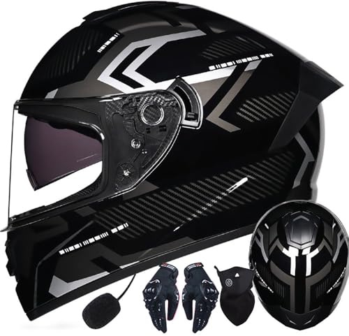 Motorbike Helmets Mens Women Men Motorcycle Helmets Anti-fog Dual Visors Tinted Modular Full Face Flip up Front Motorbike Helmets, ECE Approved Modular Helmet Bluetooth S~XXL