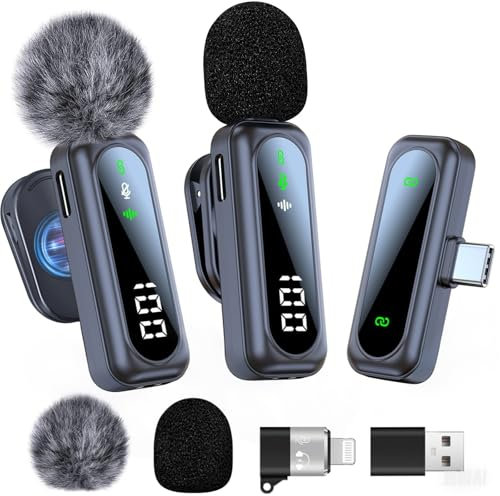 Micro Cravate avec Réduction du Bruit, Micro Cravate sans Fil pour iPhone/iPad/Téléphone Android/Ordinateur, MicroTelephone Portable pour Enregistrement Vidéo,Vlogging,Tiktok,Youtube(2 Mics)