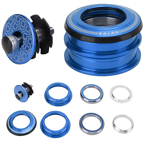 equlup Juego de dirección para Bicicleta, 44mm Doble rodamiento Acero Bicicleta de Montaña Juego de dirección Tuercas de Rodamiento para Tubo Recto de Horquilla Delantera BMX (Azul)