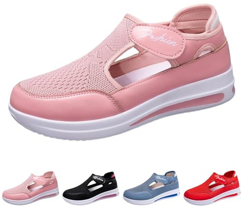 Sneakers med kilklack dam ortopediska fritidsskor – orthoflex för kvinnor, sportskor, andas, sommarskor, platta, promenadskor, halkfria, träningsskor, enfärgade, komfortskor, ROSA, 40 EU