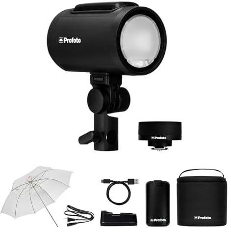 Profoto Kit di connessione A2 Monolight per Canon, testa flash fotocamera con uscita 100 W, intervallo di potenza 10 F-Stop, controllo app wireless con ombrello bianco traslucido da 83,8 cm Waith
