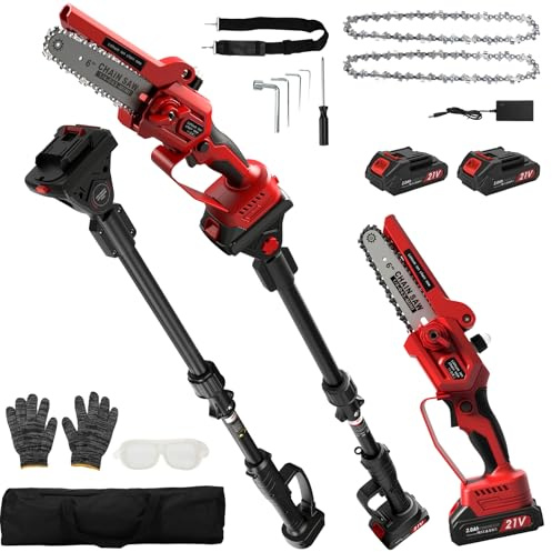 WingFly 2 en 1 Tronçonneuse Télescopique Elagueuse, Mini tronçonneuse Sans fil de 15,2 cm avec batteries de 4,0 Ah, Tronçonneuse avec système d'huile automatique, longueur de travail 4,5M