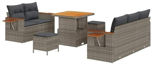 vidaXL 8-delad trädgårdsoffa med kuddar grå polyrotting utomhusmöbler justerbara fötter modern design för balkong patio sittning modulär soffa loungemöbel samtida