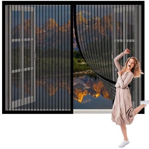 Zanzariera Magnetica Finestra Piccola 127 x 127 cm Zanzariera Regolabile Fai-Da-Te Maglia Fine Magnete Potente per Porte e Finestre Soggiorno Finestra, Nero