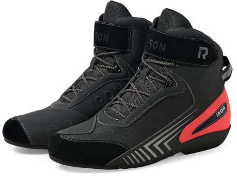 RIDEIRON Scarpe Moto Uomo 40–46 – Sneaker Moto Traspiranti con Rinforzo alla Caviglia e Tallone, Protezione Cambio, Dettagli Riflettenti e Suola Antiscivolo