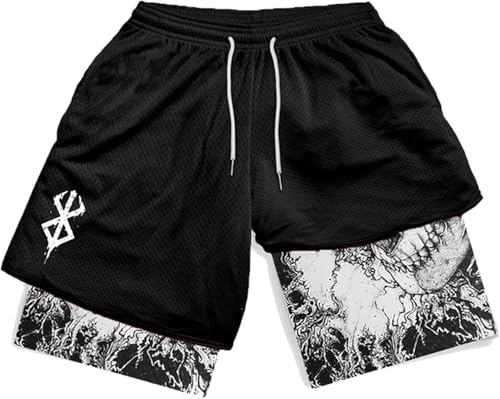 Y2k Estate Uomini Streetwear Anime Vita Alta Oversize Traspirante Palestra Pantaloni Corti Formazione Fitness Allenamento Pantaloncini da Pista Vestiti, Black (B), S