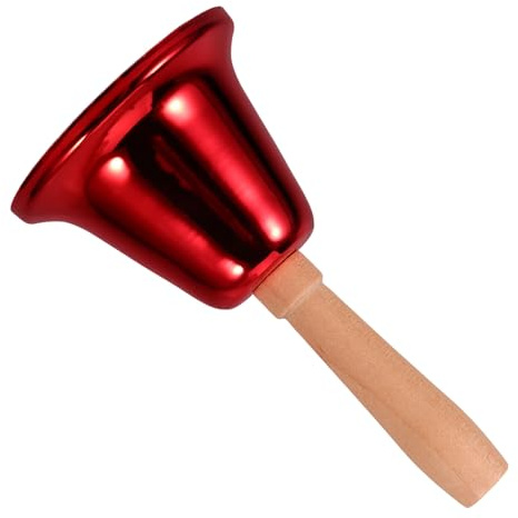 Alipis Cloche à Main en Fer avec Manche en Bois Sonnette d'Appel Puissante Rouge Cloche Portative 116 X 63 CM pour École Restaurant et Réception