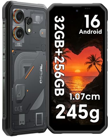 OSCAL 2026 Marine 3 Outdoor Handy Ohne Vertrag Android 16, 32GB+256GB/2TB TF, Ultradünn Outdoor Smartphone,6.56 HD+90Hz,13MP+8MP KI Rugged Smartphone,Dual SIM,Octa Core IP68/IP69K/OTG/NFC/GPS/Face ID