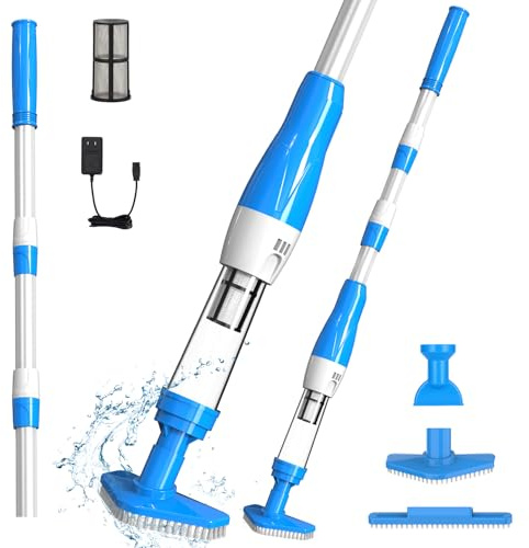 PoolyPoly Aspiratore Piscina a Batteria, Aspirapolvere Piscina Senza Fili | 3 in 1 Aspirapiscina a Mano, Aspiratore per Spa, Piscina Fuori Terra, Vasche Idromassaggio, Blu