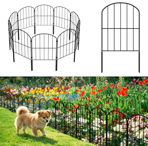 Juego de 10 Vallas Jardin Exterior,Vallas Metalicas Decorativas, Vallas para Jardín Exterior para jardín, conejo, perro, patio, terraza 33 * 61cm (W x H)