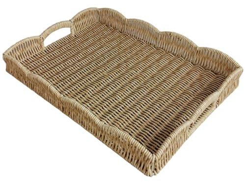 Vassoio in Rattan 15x11x2 Vassoio Rettangolare Intrecciato Ventilato con Manico Albicocca