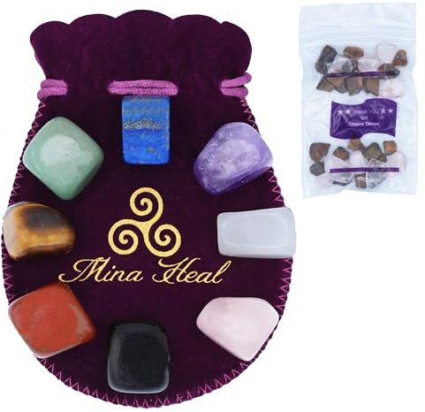 Mina Heal 8 st helande kristaller/chakrastenar/kristallset för kristallhelande, meditation, helande kristallgåvor, andliga gåvor, avkoppling, dekor | Blandade naturliga kristallstenar för chakrövning, meditation, massage, dekor och gåva.