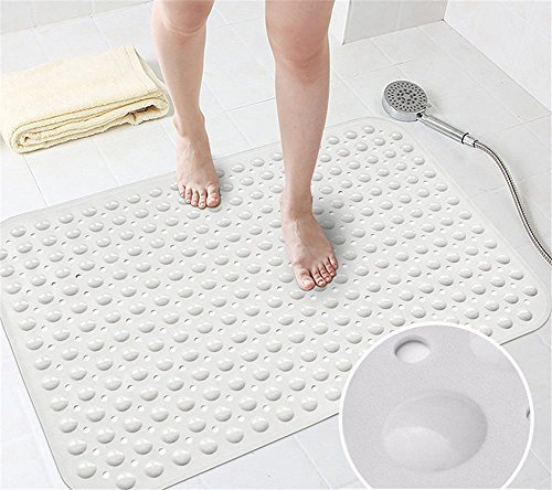 Ommda Badewanneneinlage mit Saugnäpfen Duschvorleger rutschfeste Duschmatte Naturkautschuk 0.7cm Weiß 58x88cm