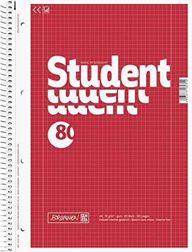 BRUNNEN Collegeblock Student, A4, 70 g/m², 80 Blatt (10, A4 kariert)