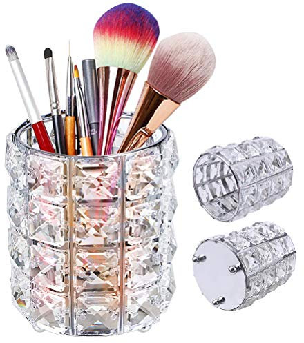XCOZU Schmink Aufbewahrung Pinselhalter, Kristall Runde Make Up Kosmetik Organizer Pinselhalter Pinsel Aufbewahrung Schmink Organizer Behälter Stifthalter für Makeup und Kosmetik Silber