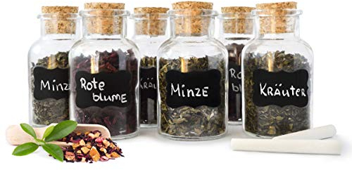 Sendez 12 Gewürzgläser mit Korkverschluss und 24 Etiketten + Stift 180ml Vorratsdose Gewürzdosen Glasdose Vorratsgläser