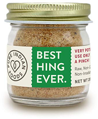 Pure Indian Foods Best Hing Ever (Asafoetida Powder), NOT Tested for Gluten - Indian Spice for Garlic & Onion Substitute, 20g Glass Bottle