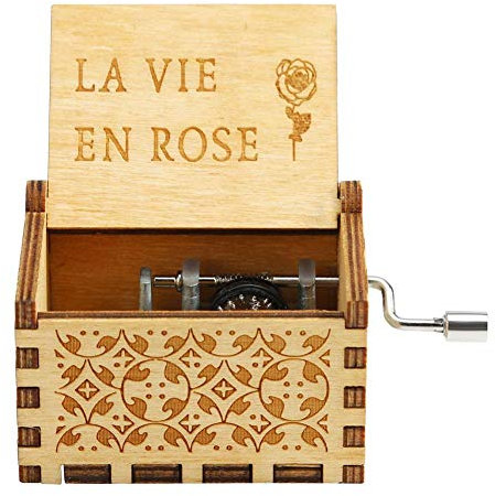 Demiawaking Carillon a Manovella in Legno Vintage Scatola Musicale Intagliato Music Box Ornamento Regalo per Compleanno, Natale, Valentine's Day (La Vie en Rose 2)