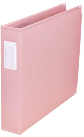 Craftelier Ringalbum aus Ökoleder und 5 Hüllen, 30,5 x 30,5 cm, System mit 3 silberfarbenen Metallringen in D-Form und Etikettenhalter, Größe 33,02 x 38,1 x 7,62 cm, Babyrosa