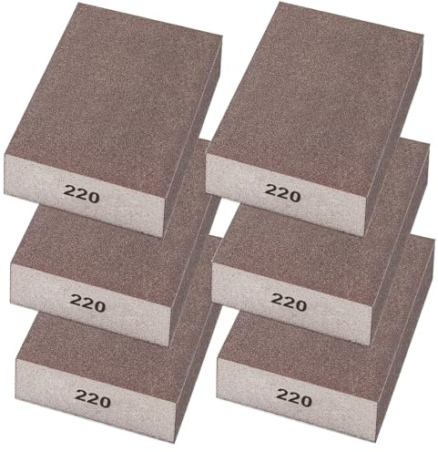 Sunxeke Schleifschwamm, Körnung 220, superfeine Blöcke für Topfbürste, Pfanne, Metall, Schleifholz, Schleifen, waschbar, wiederverwendbar, N-G-001-220, 6 Stück