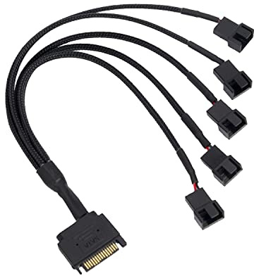 YieJoya Kühler Lüfter Adapter Kabel, 15 Pin SATA auf 5 x 3/4 Pin PWM 12V PC-Gehäuselüfter Stromadapterkabel, (PWM-Anschluss) auf 15 Pin SATA Computerkühler Kühlung Lüfter Splitter Y Stromkabel …