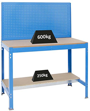 Werkbank Buffalo mit Werkzeugwand | HxBxT 84x120x61cm | Traglast 600kg | Blau