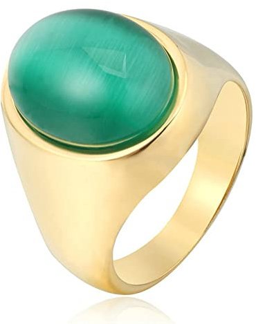 BCughia Stainless Steel Ring, Ringe Herren Kleiner Finger Goldgrün Ovalschliff Zirkonia Ovaler Edelstein Siegelring Versprechen Größe 62 (19.7)