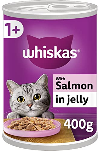 Whiskas 1+ Salmon in Jelly Pack of 12 x 400 g Cans, Adult Cat Wet Food