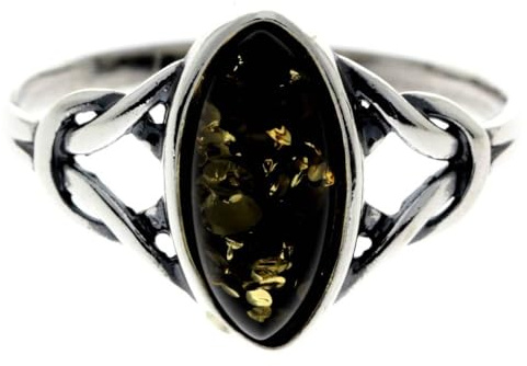 SilverAmber Jewellery - Anello in argento Sterling 925 e ambra baltica con nodi celtici – 7503, Medio, Pietra preziosa