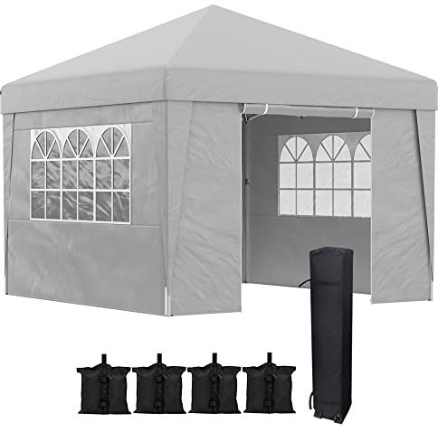 Outsunny Tonnelle de Jardin Pop-up Pliante tonnelle Barnum Tente de réception 3 x 3 m Anti-UV 30 + avec fenêtres parois latérales Sac de Transport Sacs de Sable Gris