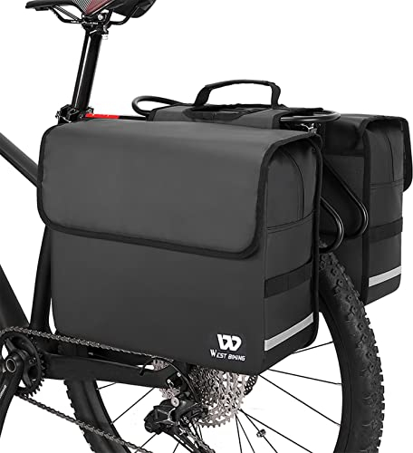 G-raphy Bike Double Pannier Bag Water-Resistant Cyling Trunk Bags Bicycle Rear Seat Rack Pouch with Reflective Stripe (18L+18L-Black)