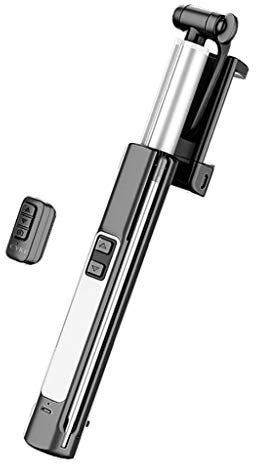 Palo selfie Bluetooth mini con luz LED de relleno extensible palo selfie con trípode y control remoto Bluetooth inalámbrico desmontable para teléfonos inteligentes iPhone, Samsung, Huawei, negro, 80