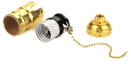 TOPINCN Presa per Lampada a Catena Antica Portalampada E 27 Portalampada in Alluminio Vintage con Base a Vite per Lampada da Scrivania a Catena (Oro)