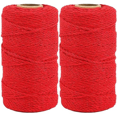 KINGLAKE 2x100m Red Cotton String, 2mm Butchers String Kitchen Bakers Twine for Crafts, Baking, Gift Wrapping, Knitting, Wall Hanging, Cooking Meat