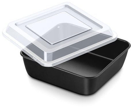 Homikit Plat à four carré, Plat à tarte antiadhésif avec couvercle, Plat à four carré en acier inoxydable 15,9*15,9*5cm, Petit plat à four pour casseroles Lasagne Brownin, Sain & Facile à nettoyer