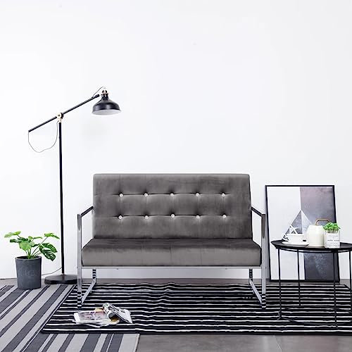 KOIECETA Sofa 2-Sitzer mit Armlehnen Polstersofa Loungesofa Polsterbank Sitzbank Sofabank Sessel Bank Sitzmöbel Polstermöbel Samt Verchromte Beine (Dunkelgrau)