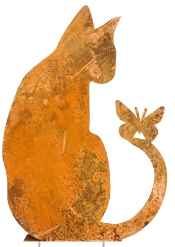 Fonyet Katzen Gartendeko für Draußen Rost Katzen Deko mit Gartenstecker, Metall Rost Katze Gartendeko für Garten Terrasse Balkon 30 * 22cm