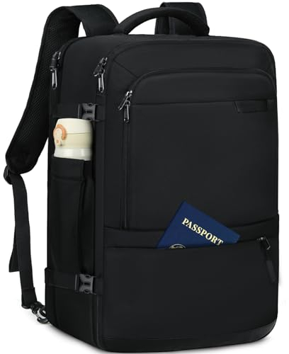 NUBILY Mochila Viaje Cabina Avion 40L Mochila Ordenador Portatil Hombre 17.3 Pulgadas Grande Capacidad Mochila Escolar Adolescente Impermeable Mochila Equipaje de Mano para Viaje Negocio Trabajo Negro